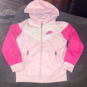Nike Windbreaker Pink and White Zip-Up Jacket 3-4 T